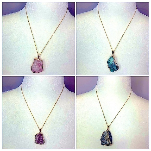 • Gold edged gemstone necklace set multicolor pink blue purple green - Picture 1 of 5